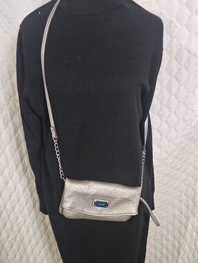 Nine West Metallic Silver Crossbody Foldover Purse